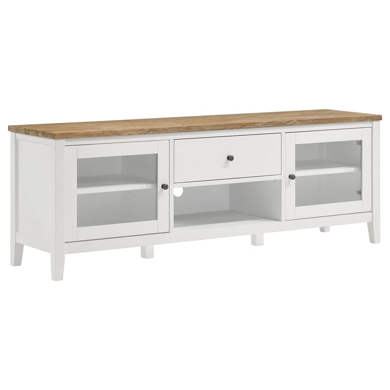 Benjara TV Entertainment Console with 2 Media Towers- White and Brown Solid Wood