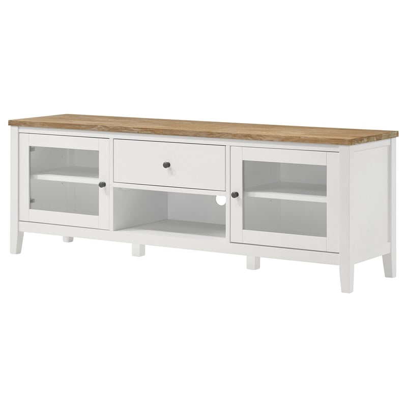 Benjara TV Entertainment Console with 2 Media Towers- White and Brown Solid Wood