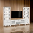 Benjara TV Entertainment Console with 2 Media Towers- White and Brown Solid Wood