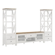 Benjara TV Entertainment Console with 2 Media Towers- White and Brown Solid Wood