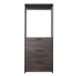 Benjara Gin Modular Closet System- 3 Rustic Gray Drawers- 1 Hanging Rod- Black