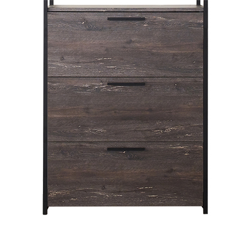 Benjara Gin Modular Closet System- 3 Rustic Gray Drawers- 1 Hanging Rod- Black