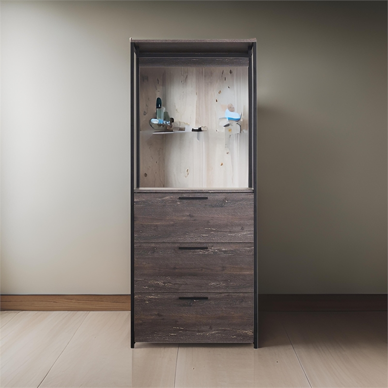 Benjara Gin Modular Closet System- 3 Rustic Gray Drawers- 1 Hanging Rod- Black