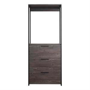 Benjara Gin Modular Closet System- 3 Rustic Gray Drawers- 1 Hanging Rod- Black