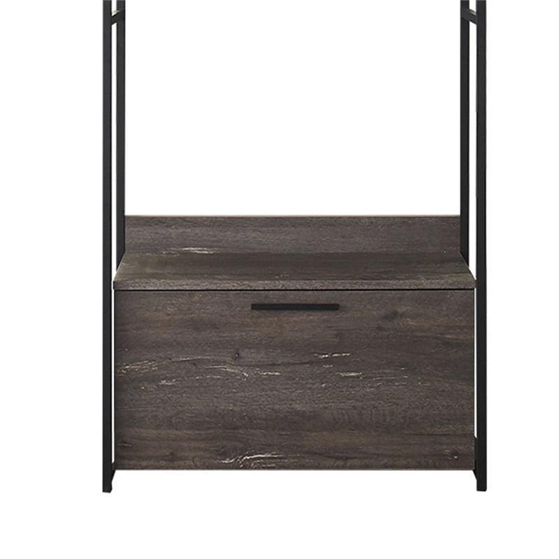 Benjara Gin Modular Closet System- 1 Rustic Gray Drawer- 1 Hanging Rod- Black