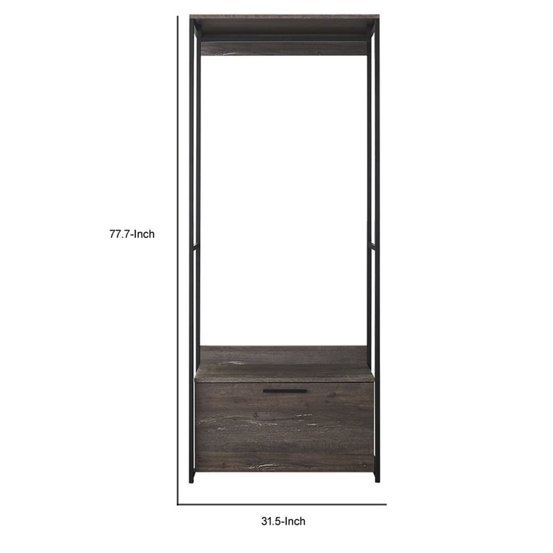 Benjara Gin Modular Closet System- 1 Rustic Gray Drawer- 1 Hanging Rod- Black