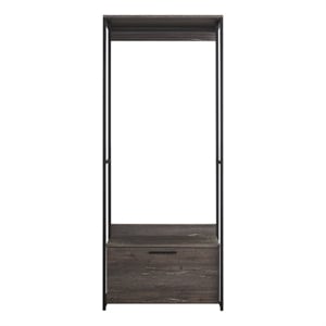 Benjara Gin Modular Closet System- 1 Rustic Gray Drawer- 1 Hanging Rod- Black