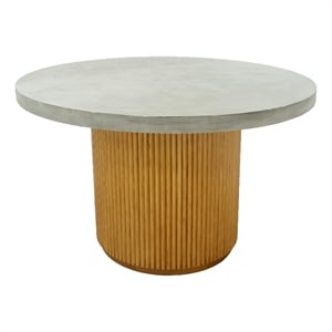Benjara Cid Zeta 47&quot Dining Table- Round Gray Concrete Top- Ribbed Brown Base