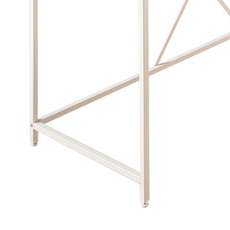 Benjara Posy Corner Desk- L Shaped White Metal Frame/Oak Brown Wood Top