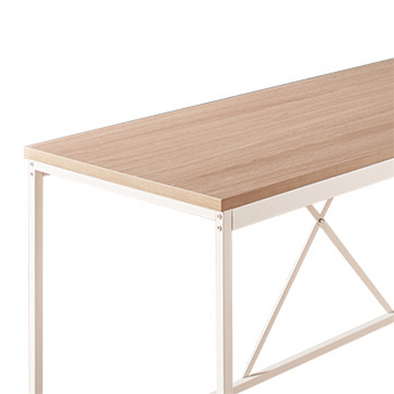 Benjara Posy Corner Desk- L Shaped White Metal Frame/Oak Brown Wood Top