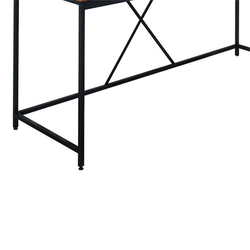 Benjara Posy Corner Desk- L Shaped Black Metal Frame/Oak Brown Wood Top