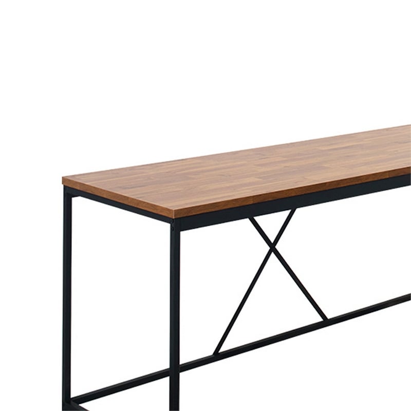 Benjara Posy Corner Desk- L Shaped Black Metal Frame/Oak Brown Wood Top