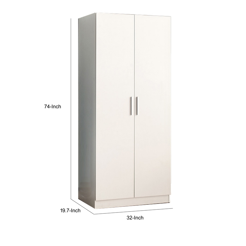 Benjara Avy Standing Closet with 2 Hanging Bar and 5 Shelves- Double Door- White