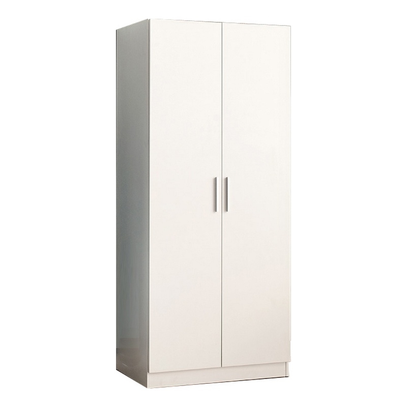 Benjara Avy Standing Closet with 2 Hanging Bar and 5 Shelves- Double Door- White