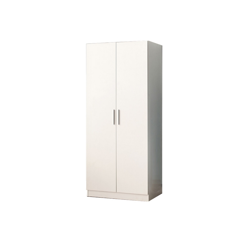 Benjara Avy Standing Closet with 2 Hanging Bar and 5 Shelves- Double Door- White