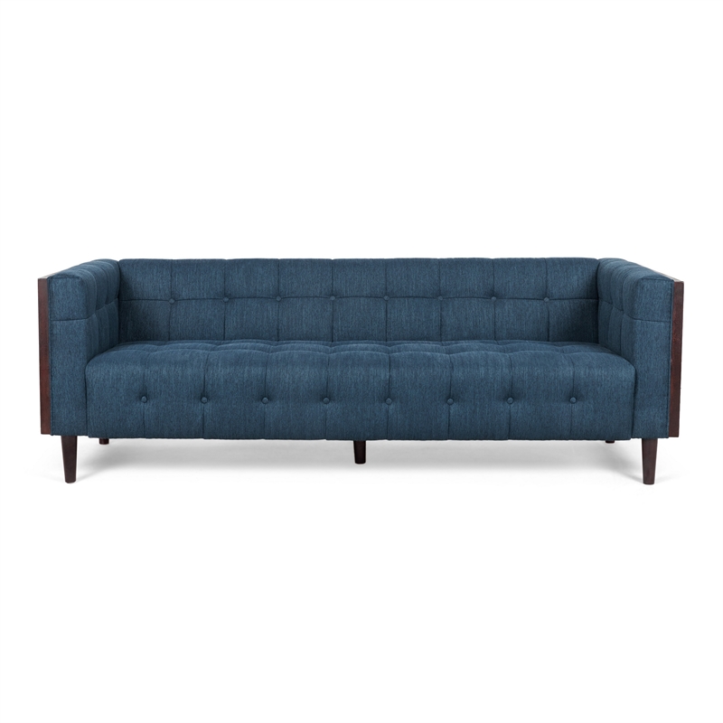 Benjara Yuro Sofa- 3 Seater- Chesterfield Button Tufted- 90 Inch- Blue Fabric