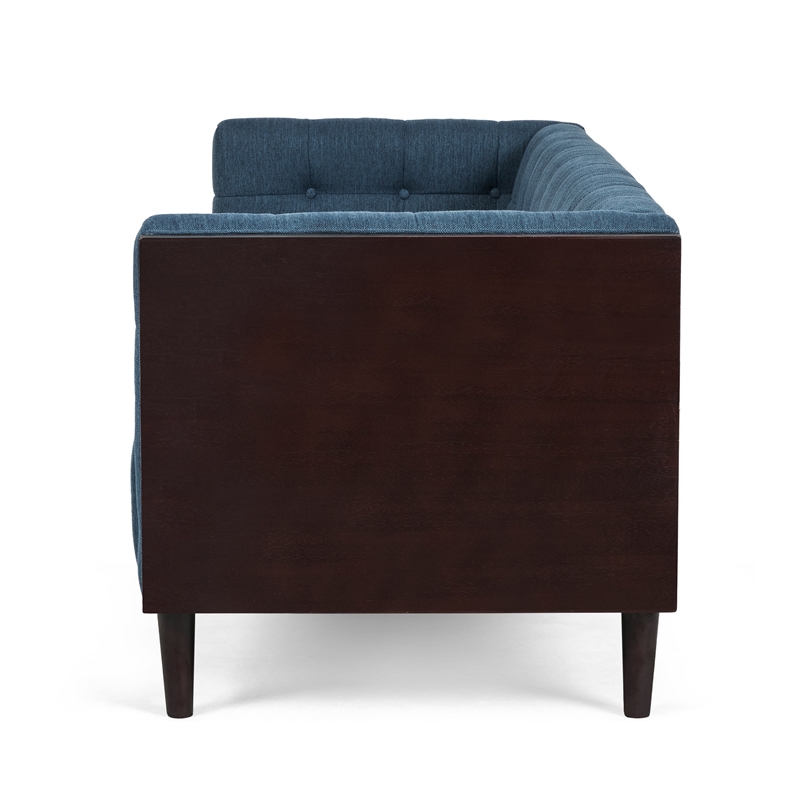Benjara Yuro Sofa- 3 Seater- Chesterfield Button Tufted- 90 Inch- Blue Fabric