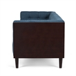 Benjara Yuro Sofa- 3 Seater- Chesterfield Button Tufted- 90 Inch- Blue Fabric
