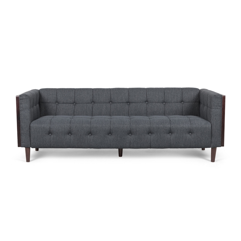 Benjara Yuro Sofa- 3 Seater- Chesterfield Button Tufted- 90 Inch- Gray Fabric