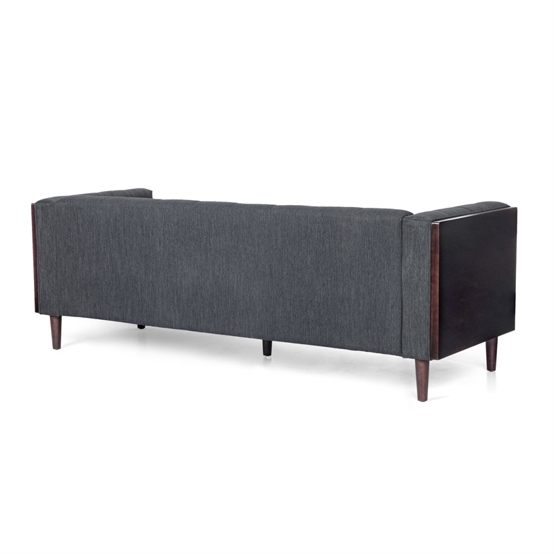 Benjara Yuro Sofa- 3 Seater- Chesterfield Button Tufted- 90 Inch- Gray Fabric