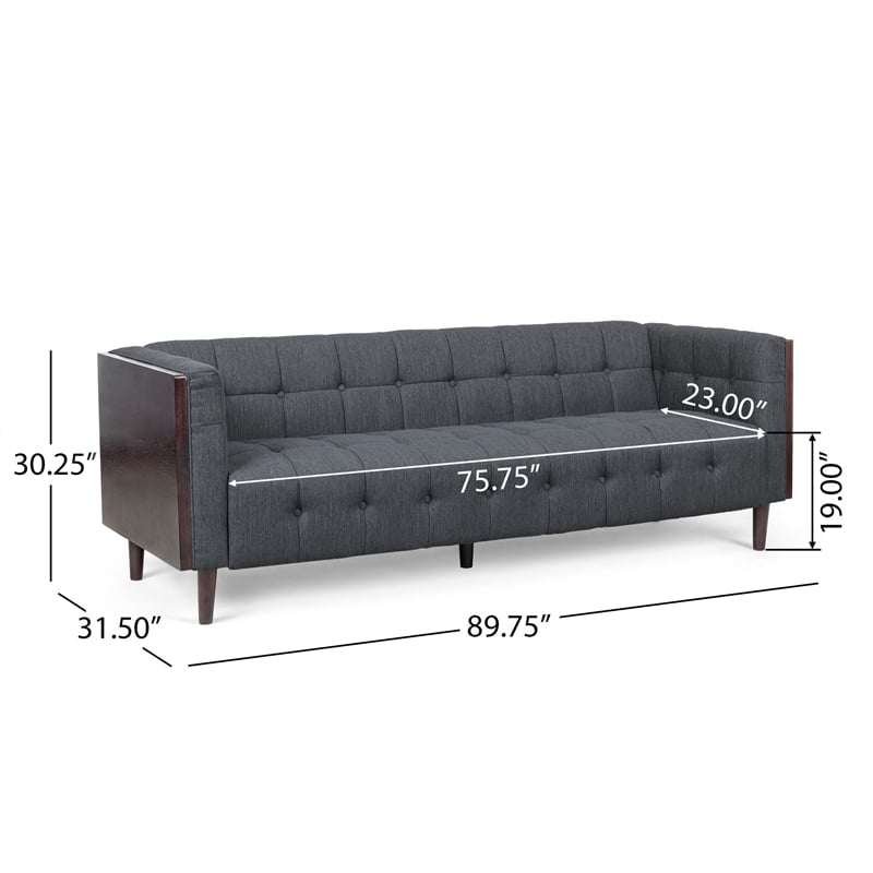 Benjara Yuro Sofa- 3 Seater- Chesterfield Button Tufted- 90 Inch- Gray Fabric