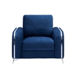 Benjara Wiena Accent Sofa Armchair- Vertical Pleated Blue Velvet- Chrome Legs