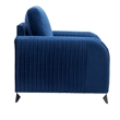 Benjara Wiena Accent Sofa Armchair- Vertical Pleated Blue Velvet- Chrome Legs