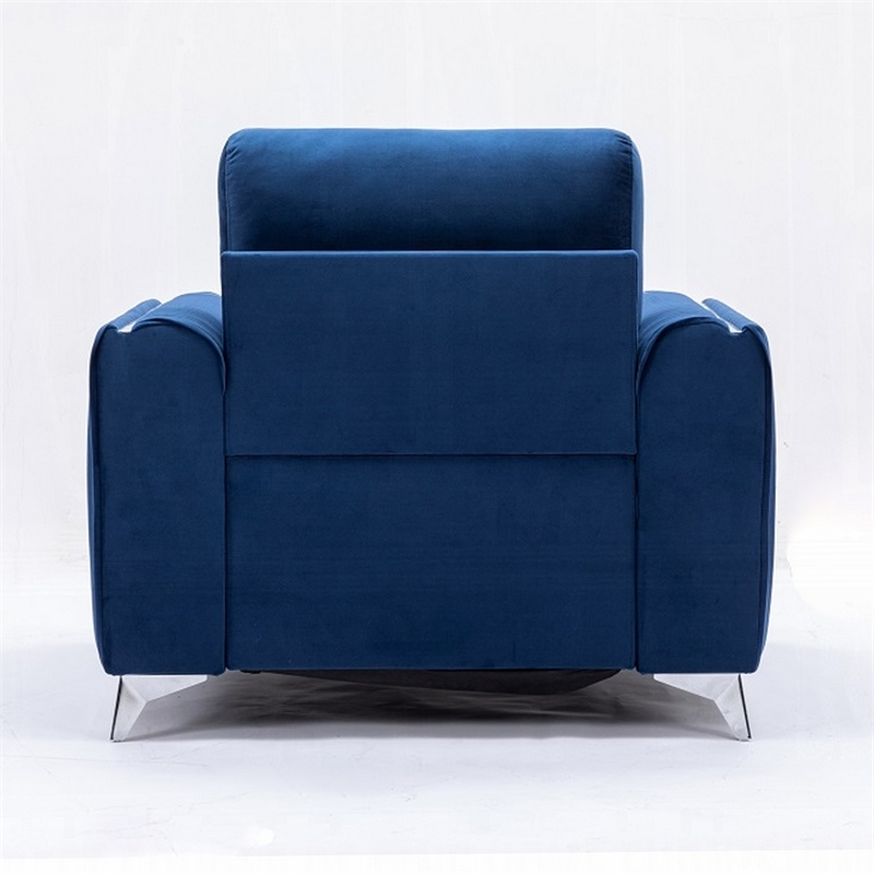 Benjara Wiena Accent Sofa Armchair- Vertical Pleated Blue Velvet- Chrome Legs