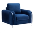 Benjara Wiena Accent Sofa Armchair- Vertical Pleated Blue Velvet- Chrome Legs