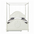 Benjara Dorie Full Size Poster Bed- Embossed Floral and Oval Molding- Ivory