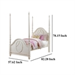 Benjara Dorie Full Size Poster Bed- Embossed Floral and Oval Molding- Ivory