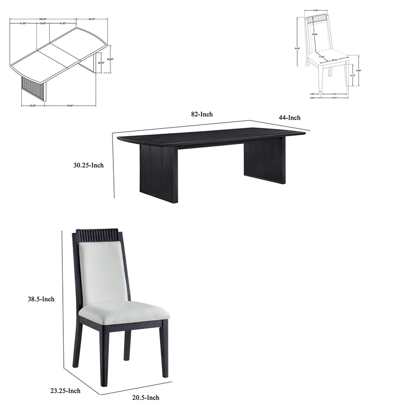 Benjara Jack 5pc Extendable Dining Table n Chair Set- 82-100