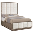 Benjara Lyni Queen Bed- Grid Tufted Headboard- Ivory Upholstery- Oak Brown