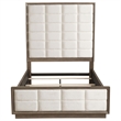 Benjara Lyni Queen Bed- Grid Tufted Headboard- Ivory Upholstery- Oak Brown