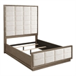 Benjara Lyni Queen Bed- Grid Tufted Headboard- Ivory Upholstery- Oak Brown