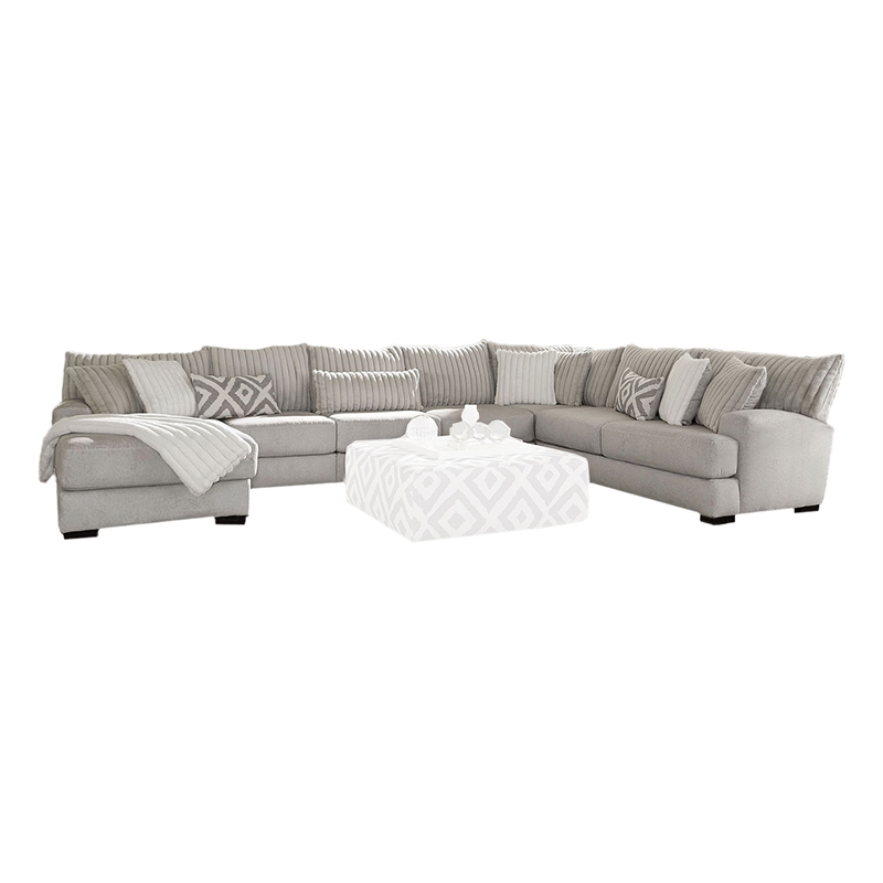 Benjara Tara 2pc Sectional Sofa and Chair- Gray Chenille- 9 Throw Pillows