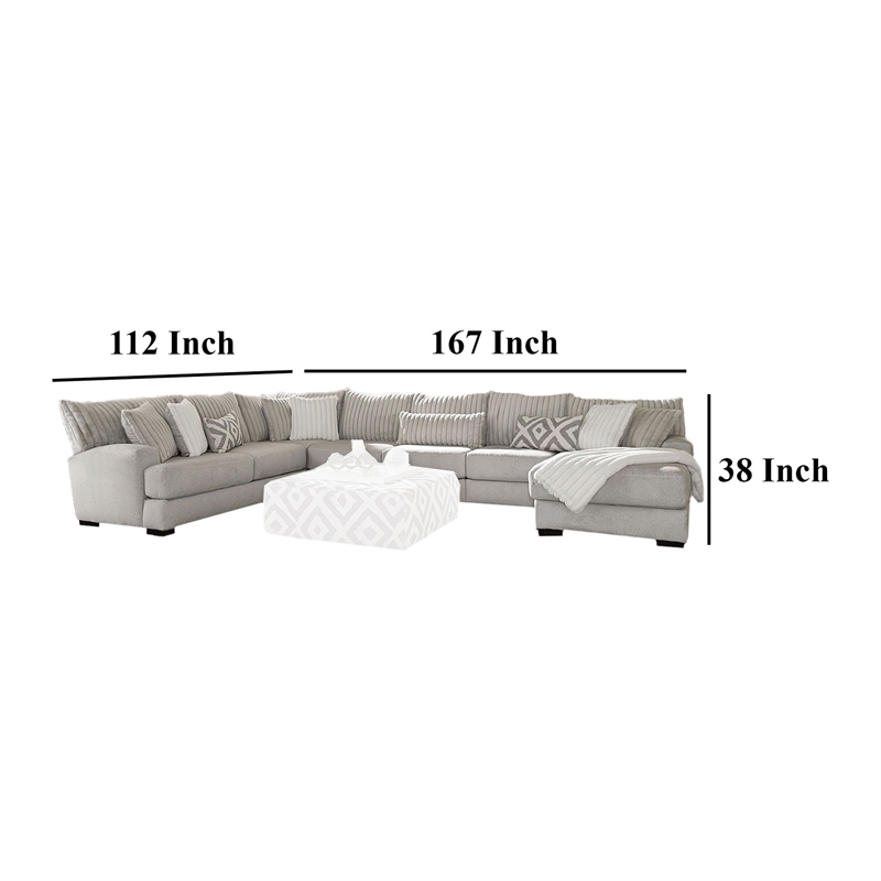Benjara Tara 2pc Sectional Sofa and Chair- Gray Chenille- 9 Throw Pillows