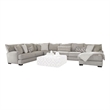 Benjara Tara 2pc Sectional Sofa and Chair- Gray Chenille- 9 Throw Pillows