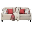 Benjara Cairn 2pc Sofa Loveseat Set- Ivory Chenille- Linen- 8 Accent Pillows