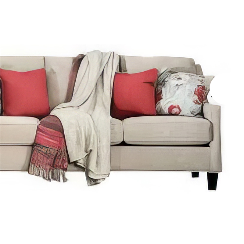 Benjara Cairn 2pc Sofa Loveseat Set- Ivory Chenille- Linen- 8 Accent Pillows