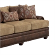 Benjara Flet 2pc Sofa Loveseat Set- Brown Chenille- Faux Leather- 8 Pillows