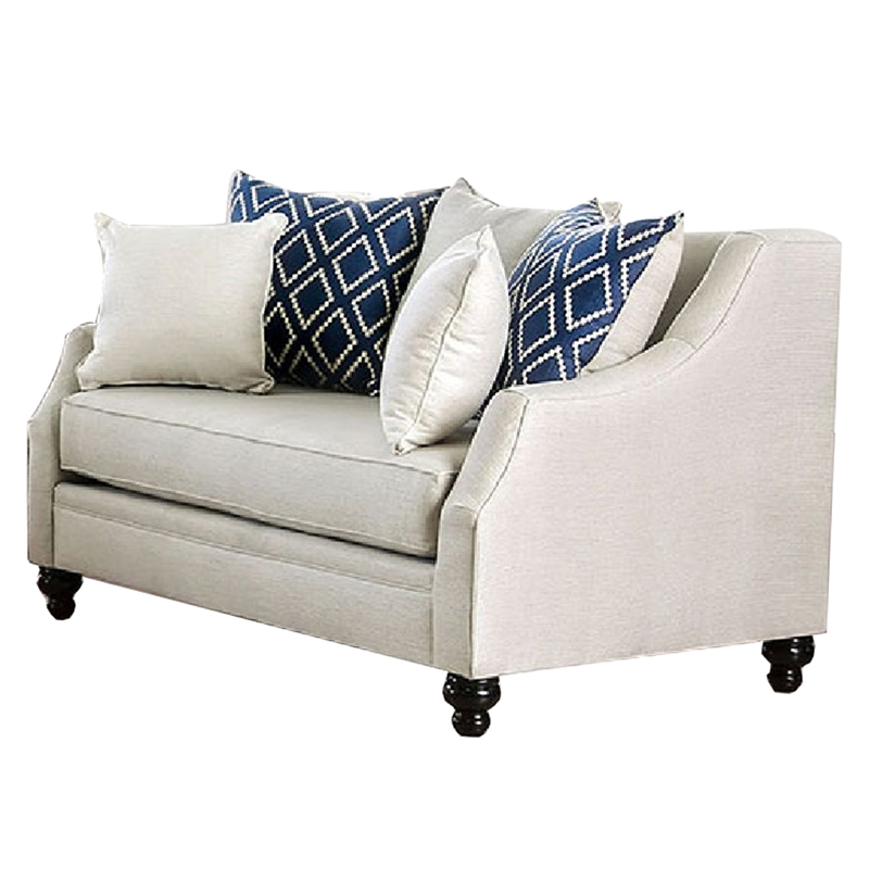 Benjara Efyn Sofa and Loveseat Set- Loose Pillow Back- Rich Ivory Burlap Weave