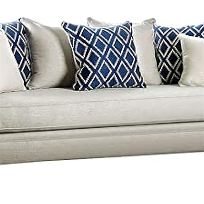 Benjara Efyn Sofa and Loveseat Set- Loose Pillow Back- Rich Ivory Burlap Weave