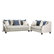 Benjara Efyn Sofa and Loveseat Set- Loose Pillow Back- Rich Ivory Burlap Weave