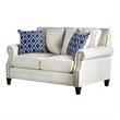 Benjara Vanni Sofa and Loveseat Set with Rolled Arms- Beige Blue Faux Linen