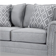 Benjara Vanni Sofa and Loveseat Set- 6 Accent Throw Pillows- Gray Faux Linen