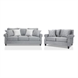 Benjara Vanni Sofa and Loveseat Set- 6 Accent Throw Pillows- Gray Faux Linen