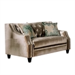 Benjara Enny Sofa and Loveseat Set- Bench Style- Champagne Turquoise Chenille