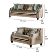 Benjara Enny Sofa and Loveseat Set- Bench Style- Champagne Turquoise Chenille