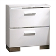 Benjara Cari 4 Pc Queen Bedroom Set- White Wood/Chrome Stripes
